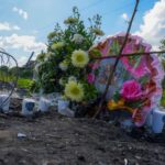 A memorial at the site of the fatal bus crash in Campeche.