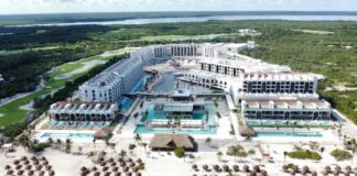 An aerial view of the hotel Excellence Coral Playa Mujeres