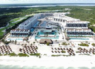 An aerial view of the hotel Excellence Coral Playa Mujeres