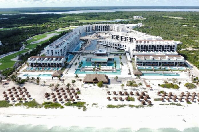 An aerial view of the hotel Excellence Coral Playa Mujeres