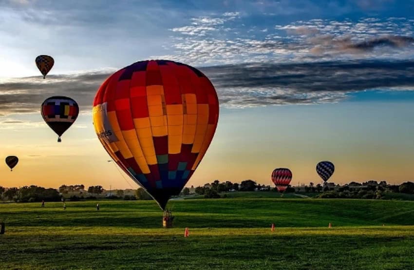 A hot air balloon takes flight at the Sayula Balloon festival