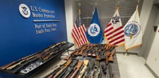 firearms retrieved by CBP at Eagle Pass in Jan. 2025