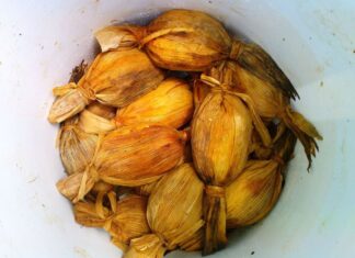 Bucket of tamales de bola, Chiapas food