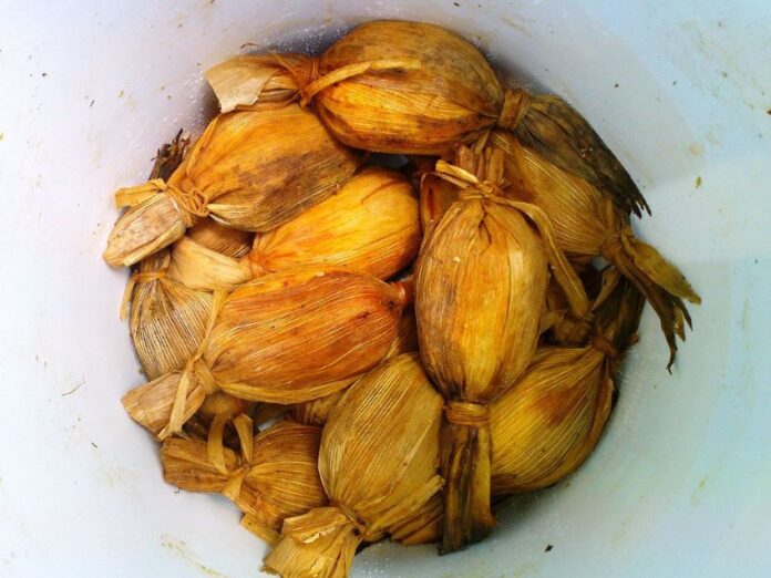 Bucket of tamales de bola, Chiapas food