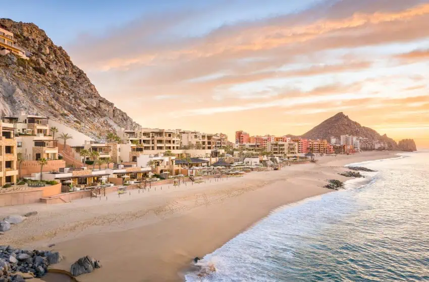 Beach at Waldorf Astoria Los Cabos Pedregal at sunset. Is Los Cabos too expensive?