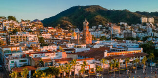 A view of the church and malecon of Puerto Vallarta