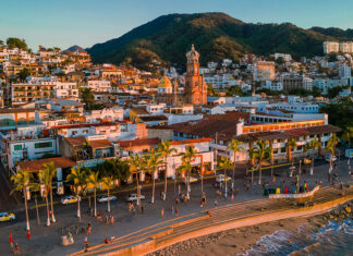 A view of the church and malecon of Puerto Vallarta