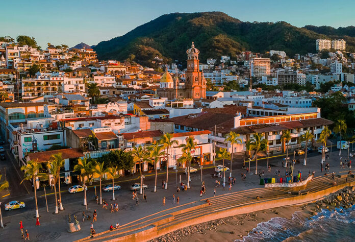 A view of the church and malecon of Puerto Vallarta