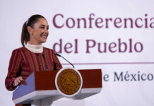 Mexico President Claudia Sheinbaum at her morning press conference, where she declared 2025 as Year of the Indigenous Woman