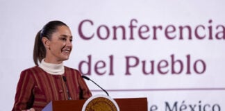 Mexico President Claudia Sheinbaum at her morning press conference, where she declared 2025 as Year of the Indigenous Woman