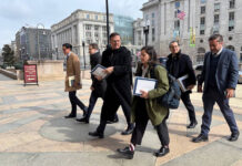 Marcelo Ebrard and other officials walk thorugh downtown Washington, D.C.