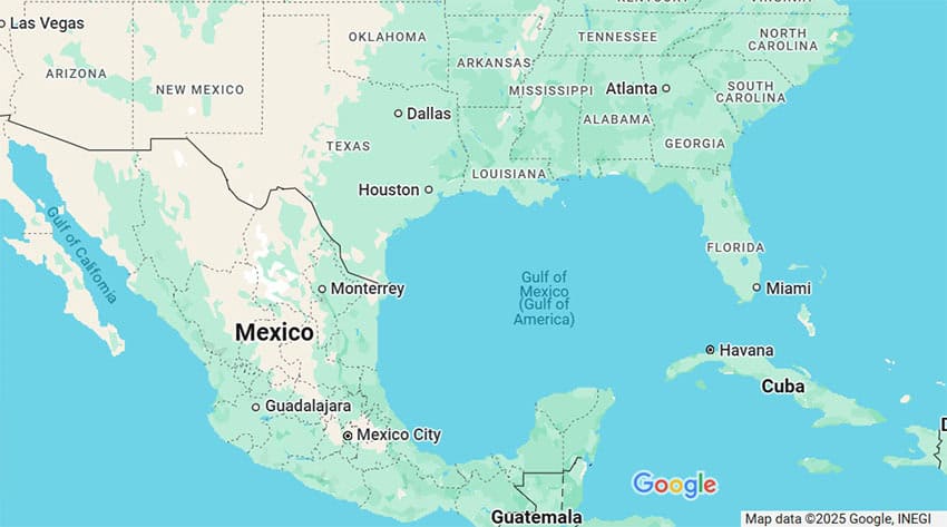 A google maps screenshot showing the Gulf of Mexico