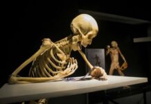 What's on in Mexico City in March? A skeleton sitting at a table