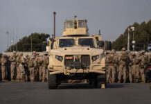 U.S. troops and a tank at a San Diego Border Patrol station in late January.