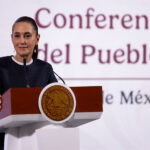 President Claudia Sheinbaum at her morning press conference, where she discussed the idea that US gunmakers might be cartel terrorism accomplices under the new US declaration