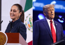 Two photos, one of Mexican President Claudia Sheinbaum and another of U.S. President Donald Trump, who said Sheinbaum inspired his new anti-drug campaign