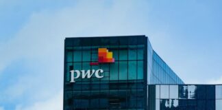 The PwC logo on a building