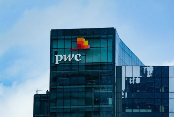 The PwC logo on a building