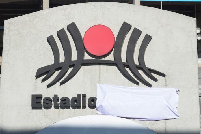 The logo and sign for Estadio Azteca (Aztec Stadium) in Mexico City, with the word 