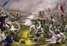 Los Patricios fighting against the American army in an old painting