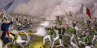Los Patricios fighting against the American army in an old painting