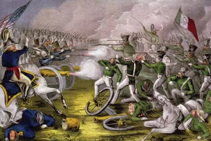 Los Patricios fighting against the American army in an old painting