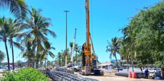 A crane and construction supplies in PV