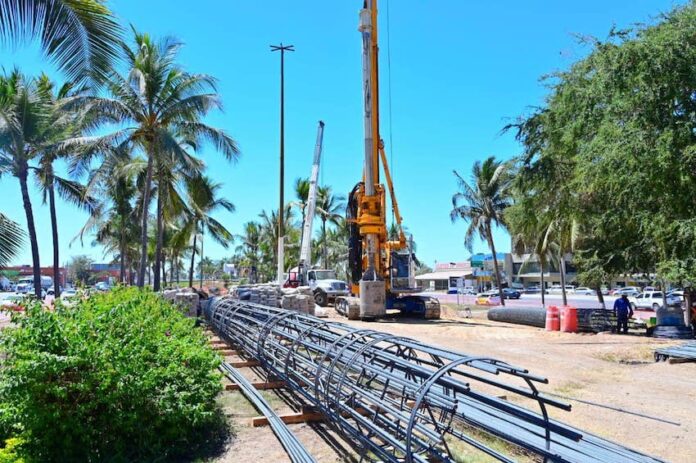 A crane and construction supplies in PV