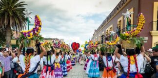Woman dancing in the streets of Oaxaca