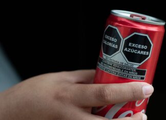 Close-up of a Coke can.