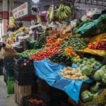 Vegetable displays at a market