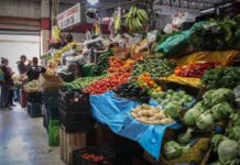 Vegetable displays at a market