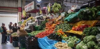 Vegetable displays at a market