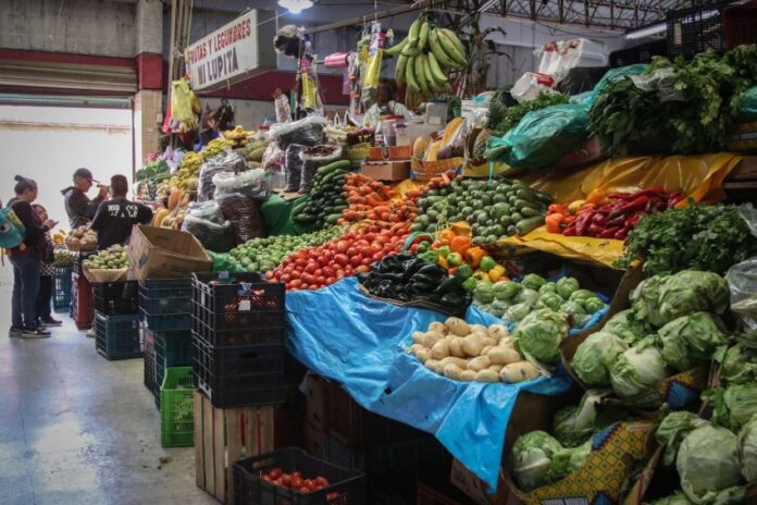 Vegetable displays at a market