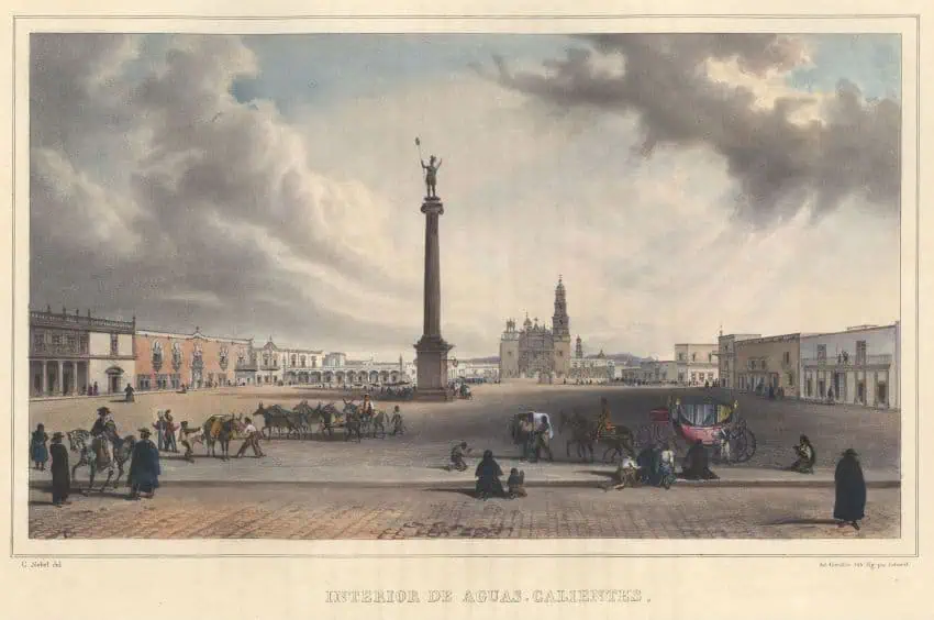 Litograph of Aguascalientes in early 19th century