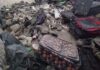 Dusty, abandoned backpacks and shoes at a secret crematorium in Jalisco