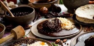 A table filled with mole dishes in Pachuca, Hidalgo.