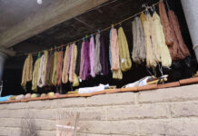 Cotton threads dyed with natural dyes belonging to a Oaxaca artisan cooperative.