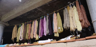 Cotton threads dyed with natural dyes belonging to a Oaxaca artisan cooperative.