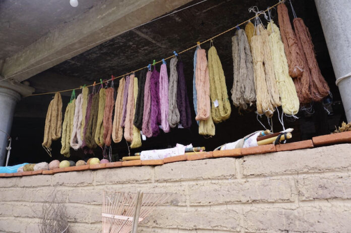 Cotton threads dyed with natural dyes belonging to a Oaxaca artisan cooperative.