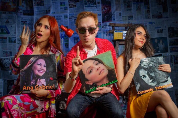 List of Mexican female pop stars depicted through a a group of people holding vinyl LP covers.