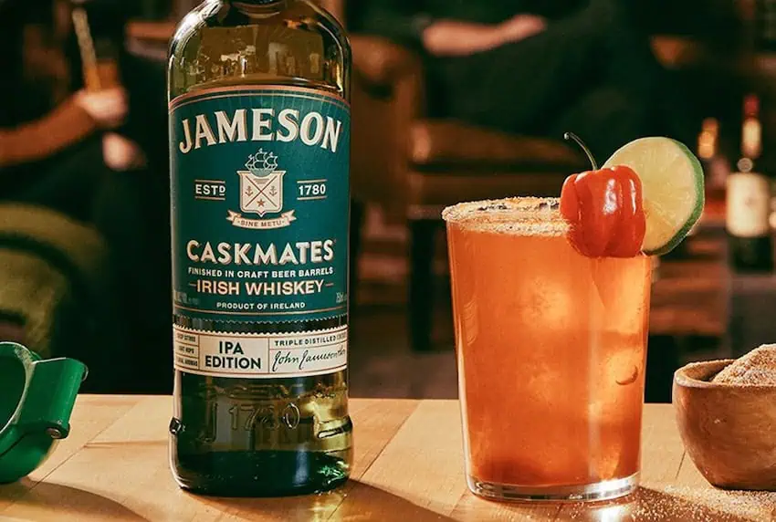 Jameson whisky and a michelada for an Irish michelada