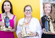 A group of female winemakers in Baja California displaying their awards