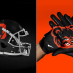 A helmet and gloves with the Osos de Monterrey LFA football team's new branding