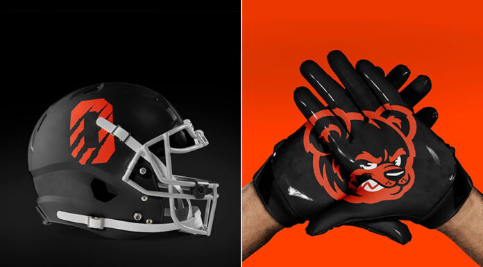 A helmet and gloves with the Osos de Monterrey LFA football team's new branding