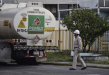 A Pemex tanker makes fuel deliveries