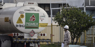 A Pemex tanker makes fuel deliveries