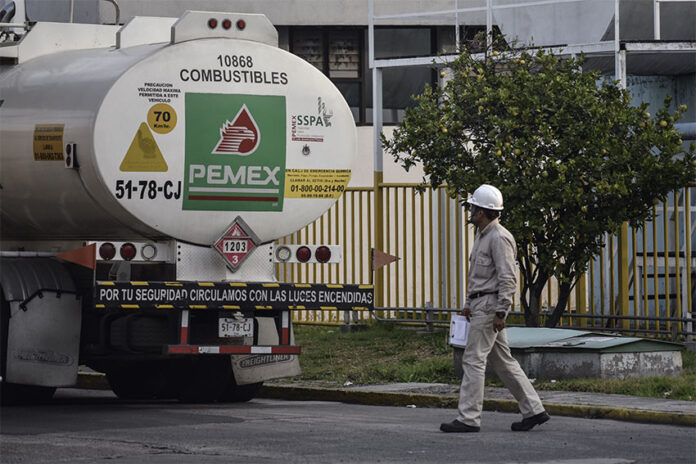 A Pemex tanker makes fuel deliveries