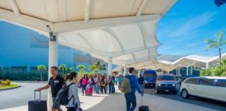 Arriving tourists at Cancun airport