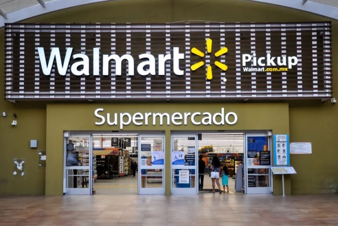 Facade of the entrance to a Walmart store in Mexico.